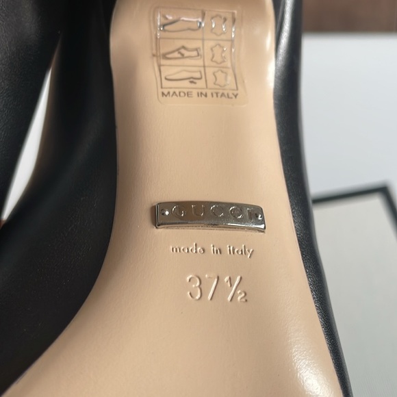 GUCCI Black Nappa Charlotte Bow Top Leather Pump High Heels - Picture 2 of 12